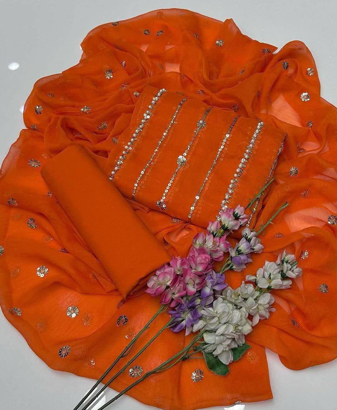 New Heavy Embroidery pearl With Beats Indian Chiffon Banarsi Collection