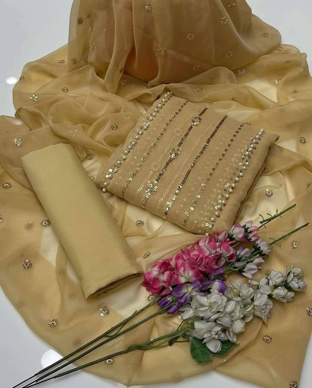 New Heavy Embroidery pearl With Beats Indian Chiffon Banarsi Collection