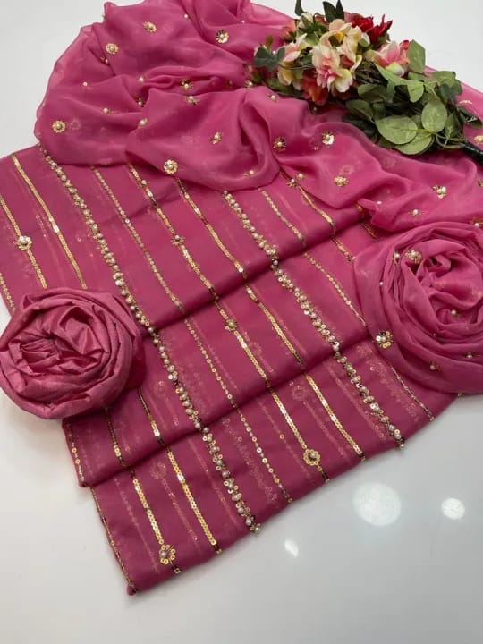 New Heavy Embroidery pearl With Beats Indian Chiffon Banarsi Collection