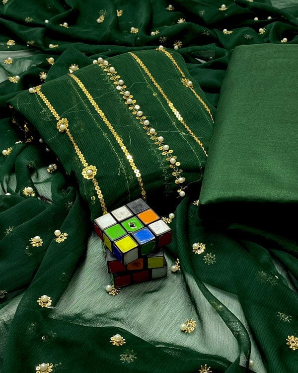 New Heavy Embroidery pearl With Beats Indian Chiffon Banarsi Collection