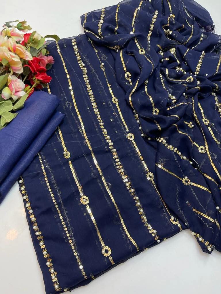 New Heavy Embroidery pearl With Beats Indian Chiffon Banarsi Collection